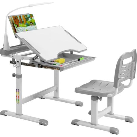 Children's Desk and Chair Set with LED Light, Adjustable Height