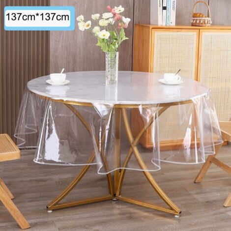 royaluxe-Nappe transparente en PVC, protège-table, imperméable, nappe, nappe transparente lavable pour cuisine, café, bureau, table à manger(137cm) (1/4)