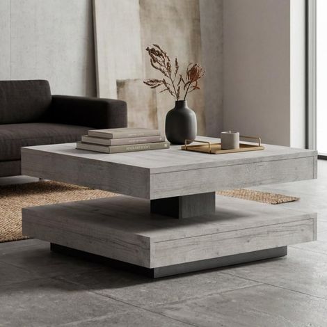 Tavolino da salotto Monolith con doppio piano quadrato girevole colore cemento 67x67 cm