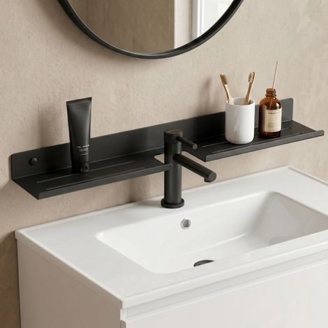 doporro Étagère Gris de Lavabo Murale, Étagère de Salle de Bain au-Dessus du Robinet, Forme U, Adhésive ou Perçage, Support de Rangement pour Lavabo Cuisine, Reglo-17
