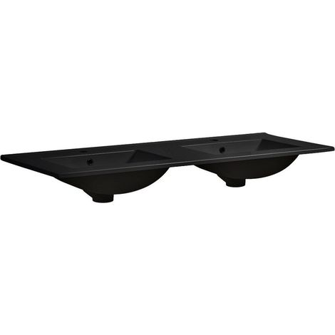 Doppelwaschbecken Aus Schwarzer Matter Keramik 120 Cm Zum Einbau Mit Überlauf Matera (1/5)