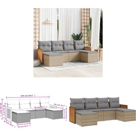 6-tlg. Garten-Sofagarnitur mit Kissen Beige Poly Rattan - Gartensorte - Gartenmöbelset - PE-Rattan Möbel - Outdoor Lounge Set - Balkonmöbel - Home & Living (1/3)