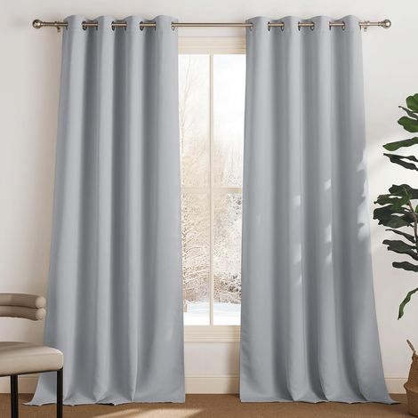 Rideau Occultants - Draperies Interieus à Oeillets Anti Chaleur/Froid Isolation Thermique Tombé Lourd pour Chambre Coucher, 140L X 240H cm, Gris Argenté, 2 Pièces