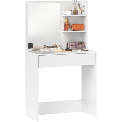 Coiffeuse avec Miroir et Tiroir Table de Maquillage Blanche avec Étagères Ouvertes pour un Rangement Pratique (1/5)