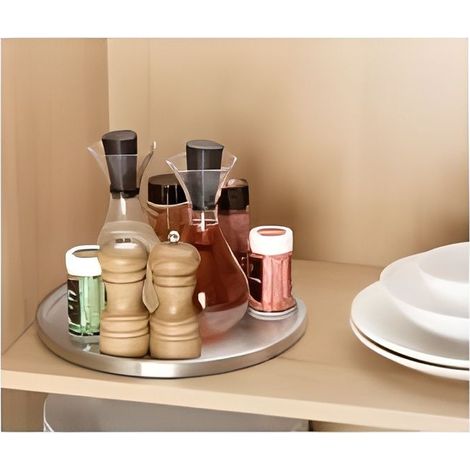 1 plateau tournant, acier inoxydable, Ø 27 cm, rangement cuisine, support d'épices, tournant 360°, armoire ou plan de travail