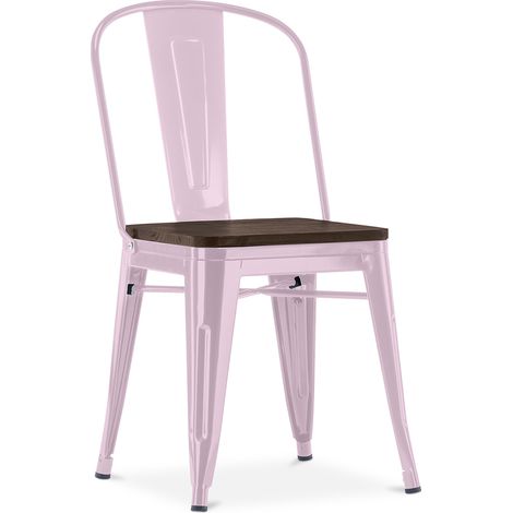 Esszimmerstuhl - Industriedesign - Holz und Stahl - Stylix Pastellpink