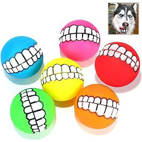 LEMROE Balle pour chien,Lot de 6 balles de Chien Amusantes pour Chien Motif Dents de mâchage sonore pour Chien Balles interactives (Couleur aléatoire) (1/5)