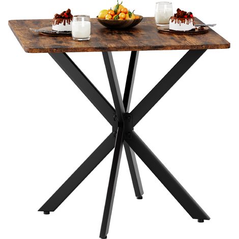 Mesa auxiliar industrial cuadrada 80x80x75 cm con tablero efecto madera y patas de acero (1/5)