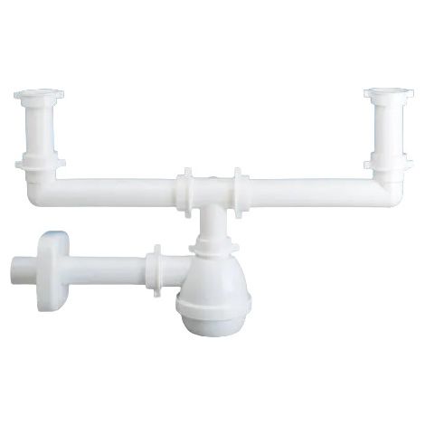 Abfluss + Siphon in M für Zweibeckenspüle.