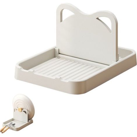 Soporte multifuncional para tapas de ollas, espátulas y cucharones, accesorio de cocina plegable con forma de gato para encimera, ideal para tapas de ollas, espátulas y cucharones - Gris (1/5)