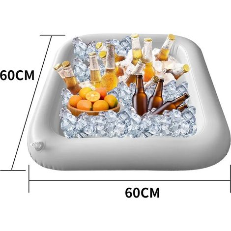 Bac à glaçons gonflable (60 x 60 cm) en libre-service, récipient pour aliments et boissons, accessoires pour barbecue, pique-nique et fête au bord de la piscine. (1/3)
