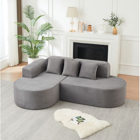 Divano angolare modulare 220 cm in corduroy grigio con 3 cuscini HAVRYA
