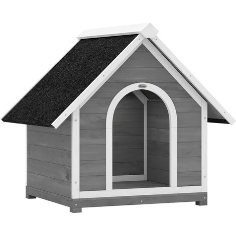 Niche pour chien extérieur, maison canine avec toit entièrement ouvrant pour nettoyage pratique, 84x101x86 cm, gris et blanc (1/5)