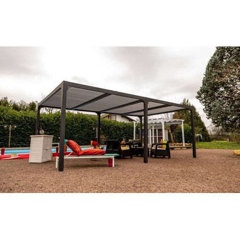 Habrita – Pergola bioclimatique aluminium XXL 21,52 m² – Lames orientables manuelles – Structure thermolaquée gris anthracite – Poteaux larges 100x100mm