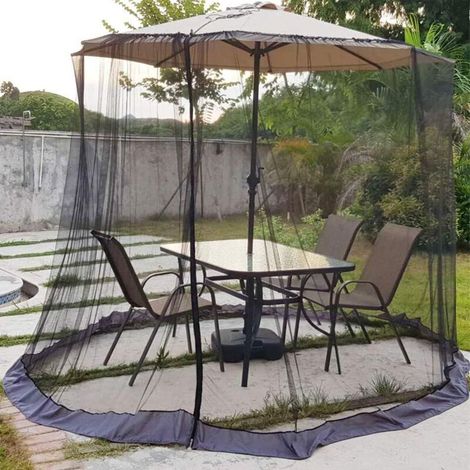 Moustiquaire Parasol pour terrasse, Moustiquaire Parapluie Patio vec 2 Portes zippées et Corde réglable, moustiquaire en Maille Polyester pour Parasol d'extérieur de 8.2-10.5ft et Table Patio,de DEBUN (1/5)