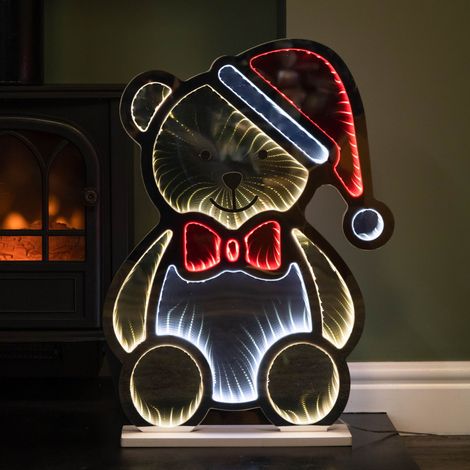 60cm Standing Teddy Bear with Santa Hat Infinity Mirror (1/5)
