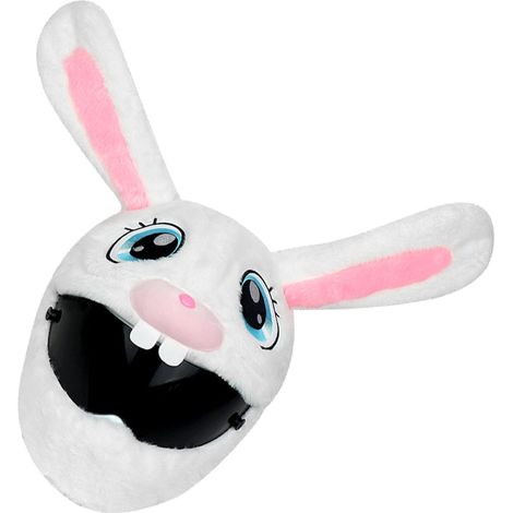 Housse de casque de moto avec motif animal de dessin animé, en coton PP peluche doux et chaud, housse de casque mignonne, adaptée à la conduite en extérieur, beige. (1/5)