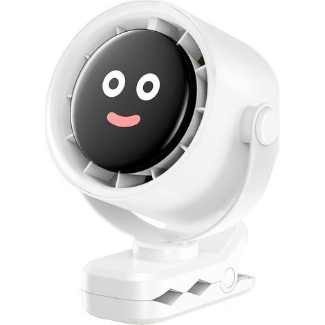 Wiederaufladbarer USB-C-Tischventilator mit Clip (weiß), 5 Geschwindigkeitsstufen, LED-Anzeige, 360°-Drehung, tragbar oder zum Aufhängen geeignet, ideal für Camping, Kinderwagen, Zuhause und Büro (1/5)