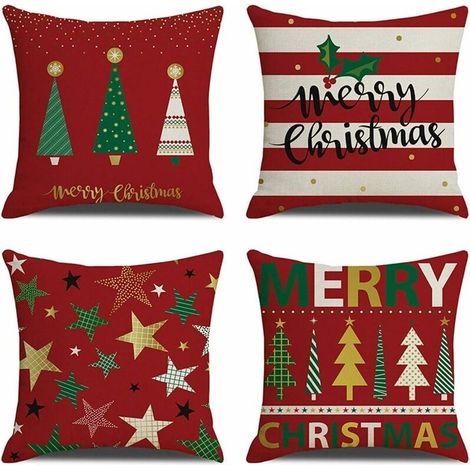 Decorative Pillow Covers, 45.7 X 45.7 Cm, 4 Pieces, For Winter, Decorative Pillows For Couch, Sofa, Bed, Breathable Linen With Hidden Zipper (Christmas Tree) (1/5)