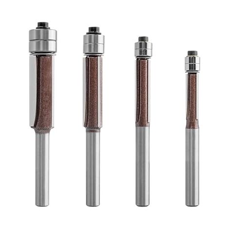 4 Pieces Router Cutter Straight End Mill with Top Bearing 1/4 Inch 5/16 Inch 3/8 Inch 1/2 Inch Woodworking Router Bits for Carpentry DIY Cutting Flash Color Coffee (1/5)