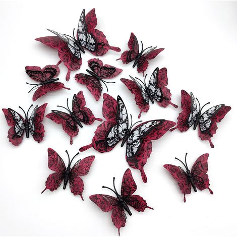 Autocollant Papillon 3D - Décor Murale en PVC avec Effet Relief - Pour Fêtes Thématiques Anniversaire Mariage Halloween - Lot de 24 Pièces (1/4)