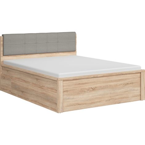 Lit adulte 160 cm avec tête de lit rembourrée capitonnée gris et 2 tiroirs de rangement - Longueur 208 x Largeur 168 x Hauteur 50-100 cm (1/5)