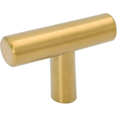 Set mit 5 gebürsteten Messing-Schrankknöpfen in Gold für 5 cm breite Schubladen – Goldene Kommodenbeschläge – Einlochgriffe für Küchenschranktüren – Schrankbeschläge (1/4)