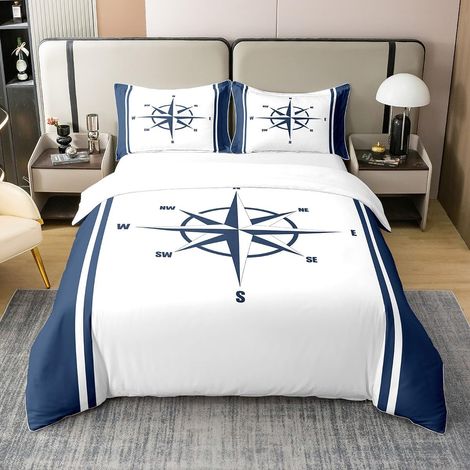 Volant 100% Coton Housse de Couette 200x200cm Ancre Nautique thème Literie Set décoratif Marine Adventure Set Parure de Lit océan Ensemble de lit Chambre Ensemble de Literie 3 pièces - 200 x 200 cm + (1/5)