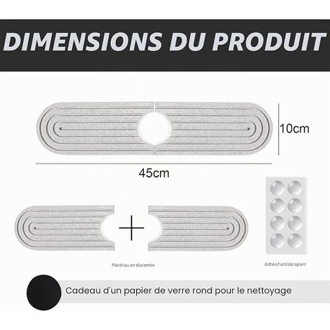Tapis Robinet Cuisine, Tapis Evier Cuisine Anti-éclaboussures Diatomite, Tapis de Drainage Absorbant Séchage Rapide pour évier de Cuisine et de Salle de Bain, Gris, 4510cm (1/4)