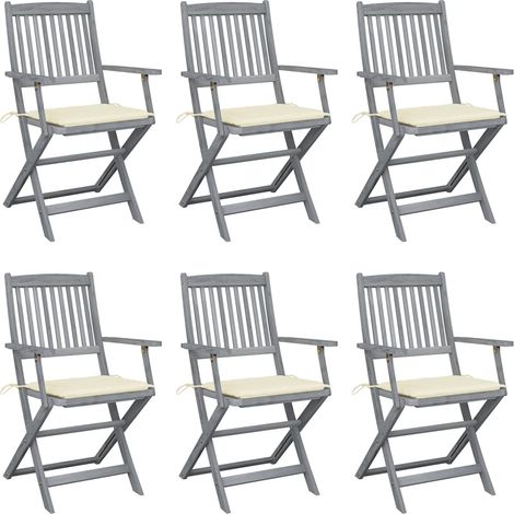 Klappbare Gartenstühle 6 Stk. mit Sitzkissen Massivholz Akazie