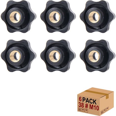 Lot de 6 écrous en forme d'étoile M10 × 38 mm - Filetage intérieur - Bouton de serrage - Écrou moleté - Pour machine-outil, machine (M10) (1/5)