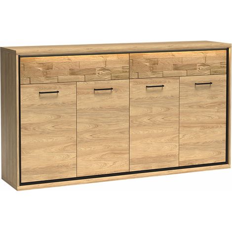 Cómoda Etrmoni 105, Luminoso madera + Roble, Con cajones y puertas, Número de cajones: 2, 101x177x41cm, LED
