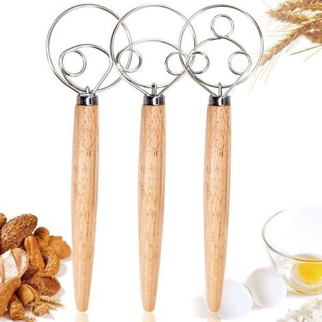 RisingFF Ensemble de 3 pétrins à pâte danois, ustensiles de cuisine de qualité, manche en bois, acier inoxydable (1/5)