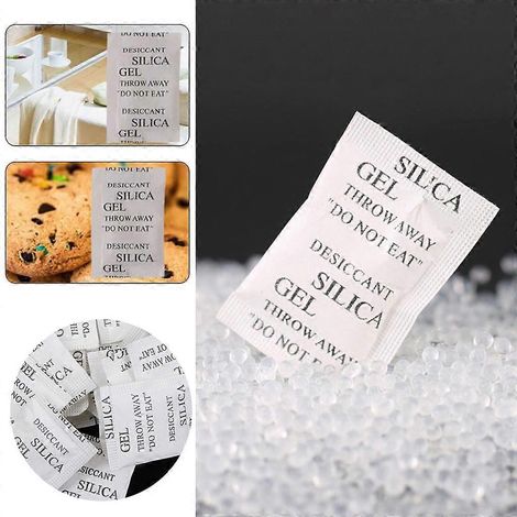 100 sachets déshydratants non toxiques en gel de silice, absorbeurs d'humidité, déshumidificateurs pour la cuisine, les aliments, les épices, les bijoux et les chaussures. (1/4)