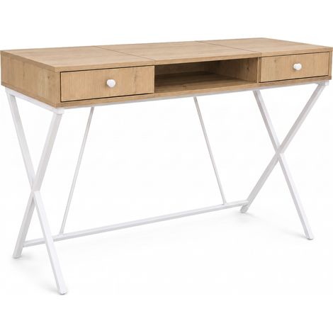 Computertisch Schreibtisch Industrial Eiche Artisan CROSSLINE 120 cm 2 Schubladen 1 Ablage Weiße Beine (1/5)