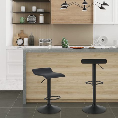 WOLTU Barhocker 2er Set Barstuhl Tresenhocker Bistrohocker Designer Hocker, höhenverstellbar drehbar, Kunstleder Stahl, Schwarz (1/4)