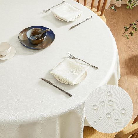 Runde Tischdecke 160 cm Beige abwaschbar Jacquard-Wellenmuster wasserabweisend Outdoor