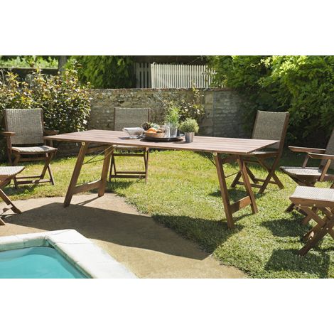 VICK - Table de jardin 6/8 pers. rect. 220x90 cm bois acacia huilé (1/5)