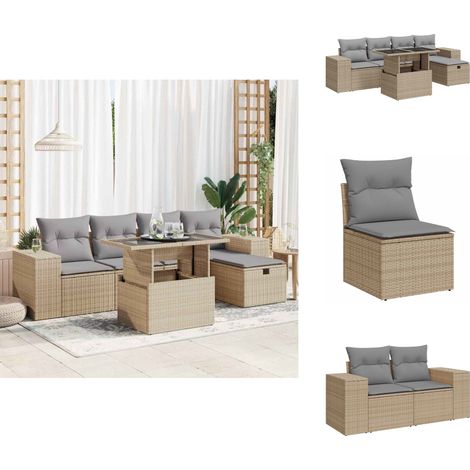 6-tlg. Garten-Sofagarnitur mit Kissen Beige Poly Rattan - Garten Sofagarnitur - Garten Sofagarnituren - Outdoor Sofagarnitur - Sofagarnitur Terrasse (1/5)