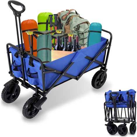 SWANEW Carrello da giardino pieghevole a 4 ruote Carrello per il trasporto a mano blu scuro Carrello da spiaggia rimorchio Si ripiega rapidamente (1/5)