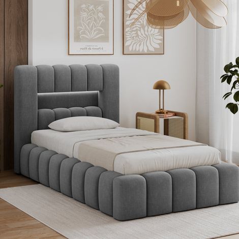 Cama con cajón de 90 x 200, con somier y luces LED incluidas, modelo Auria Gris (1/5)
