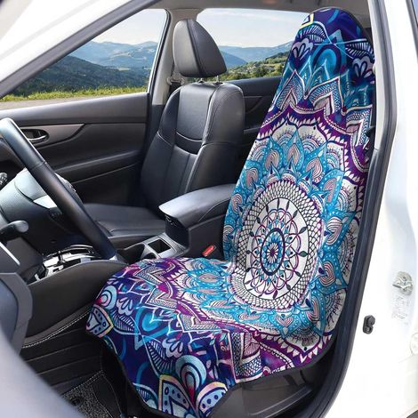 Universal Car Seat Cover in Terry Cloth, Universal Microfiber Car Seat Cover Accessory for Most Cars, Vans (Mandalas 9, 1 Piece) (1/5)