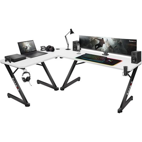 Bureau gamer blanc 160x80 cm – MDF haute qualité avec finition mélamine – Design moderne pour espace de travail et de jeu