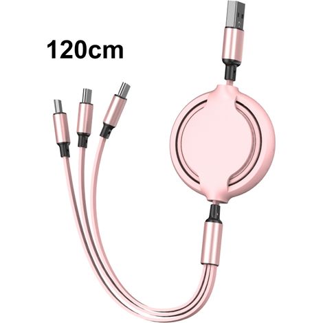 3-in-1-Ladekabel mit Einzugsmechanismus, kompatibel mit iOS, Micro-USB, USB Typ-C, Schnellladefunktion und Datensynchronisierung. (1/5)