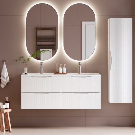 Doppelwaschtisch und Hängesäule 120cm Tao mit 4 Schubladen, Weiß (1/5)
