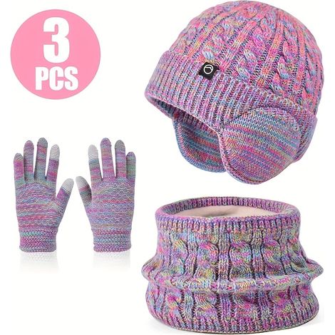 Ensemble de 3 pièces pour l'automne et l'hiver : cache-cou, gants et bonnet, bonnet tricoté résistant au froid et au vent pour garçons et enfants. (1/5)