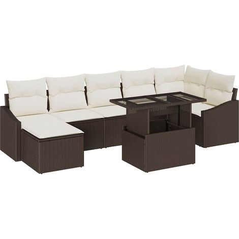 Garden Sofa Set with Cushion with Storage 8 pcs Brown and Cream vidaXL