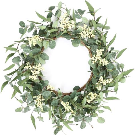 Guirlande Artificielle - Guirlande Eucalyptus - Pour Porte D'Entrée Fenêtre Mur Extérieur Intérieur - 20 Pouces - Ronde (1/5)