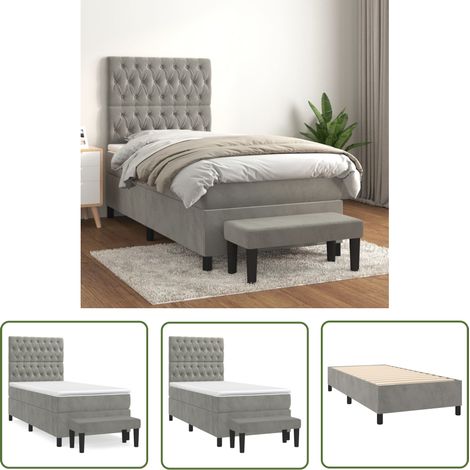 The Living Store Boxspringbett mit Matratze Hellgrau 90x190 cm Samt - Samtbett - Boxspringbett - Schlafzimmermöbel - Doppelbett - Bett Mit Matratze (1/5)