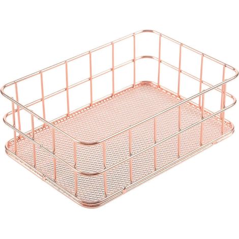 Drahtkorb, Badezimmerregale, Make-up-Organizer, roségoldener Pinsel